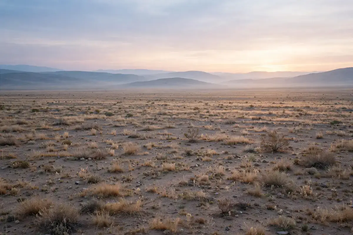 Desert plain at dawn with distant hills, evoking the plains of Badr