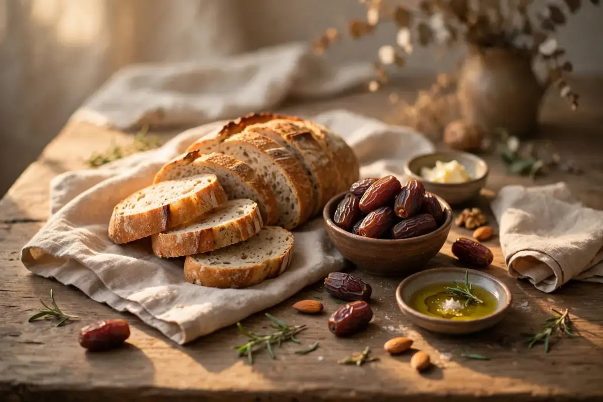 Simple wholesome meal set on a table in warm light