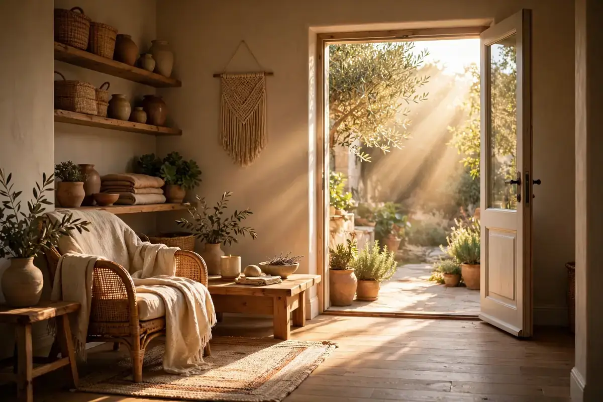 Open doorway with light streaming into a home