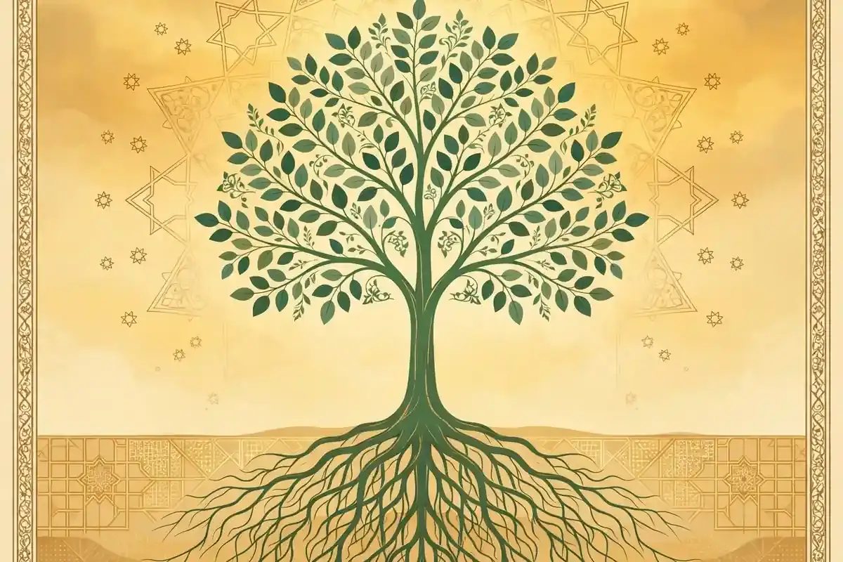 A firmly rooted tree with branches reaching to the sky