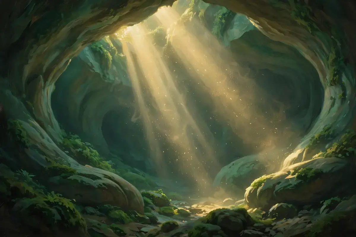 Sunlight entering a quiet cave interior