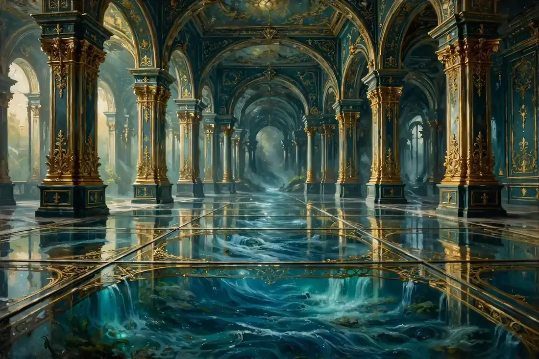 Palace hall with a gleaming crystal floor