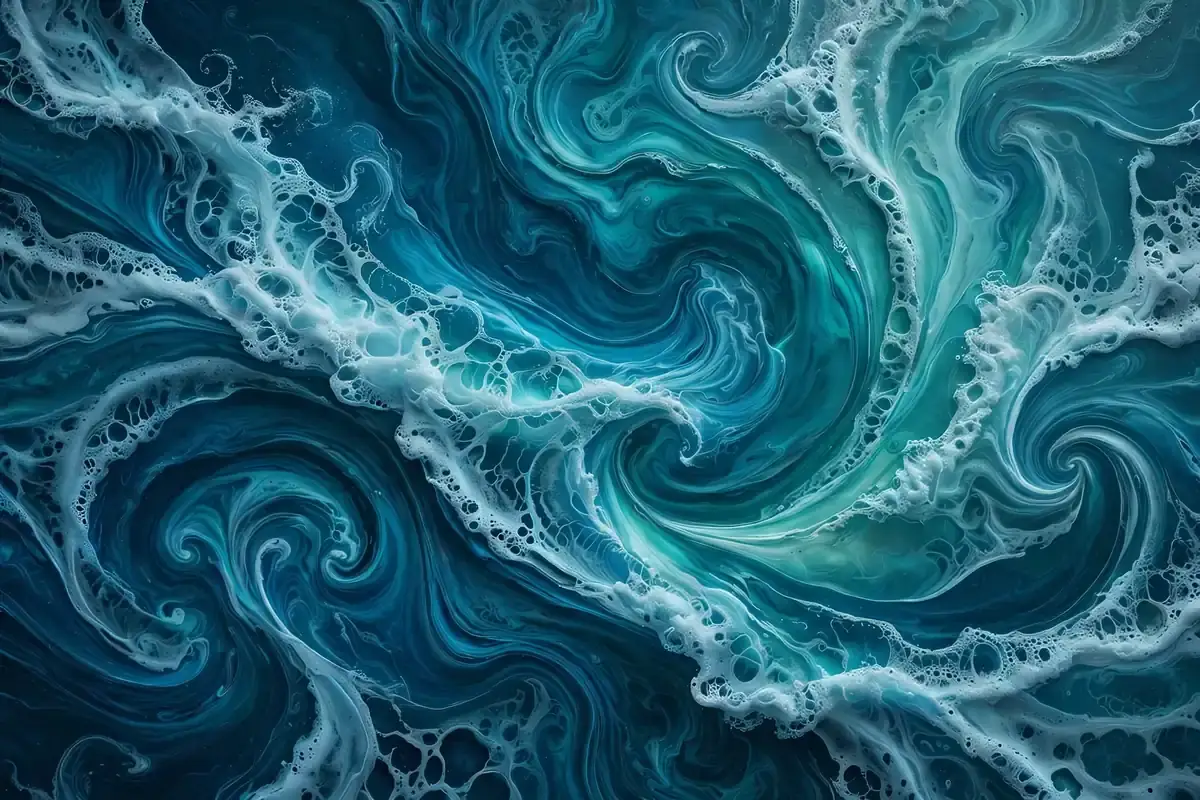 Abstract deep sea waves in blue and teal tones